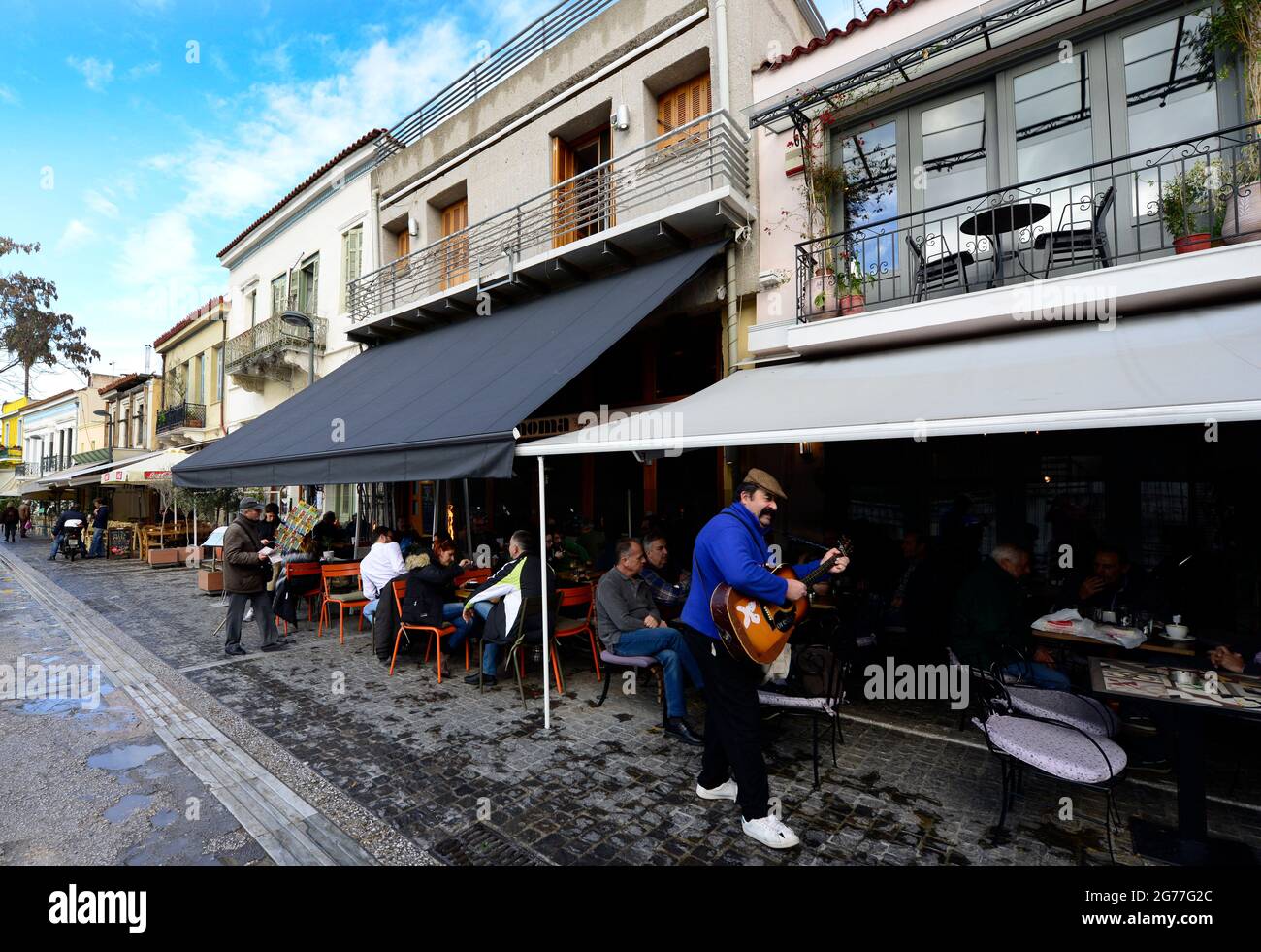 Taverns and restaurants along the Adrianou pdeestrian street in Monastirakiou, Athens, Greece. Stock Photo