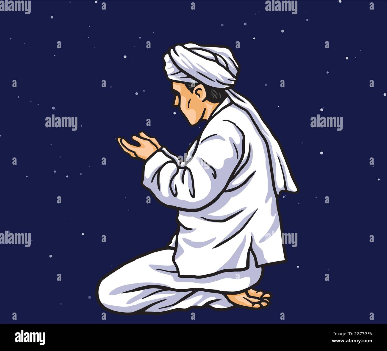 Praying in Ramadan Kareem with Stars Light Background. Card and Banner Template. Vector Illustration Stock Vector