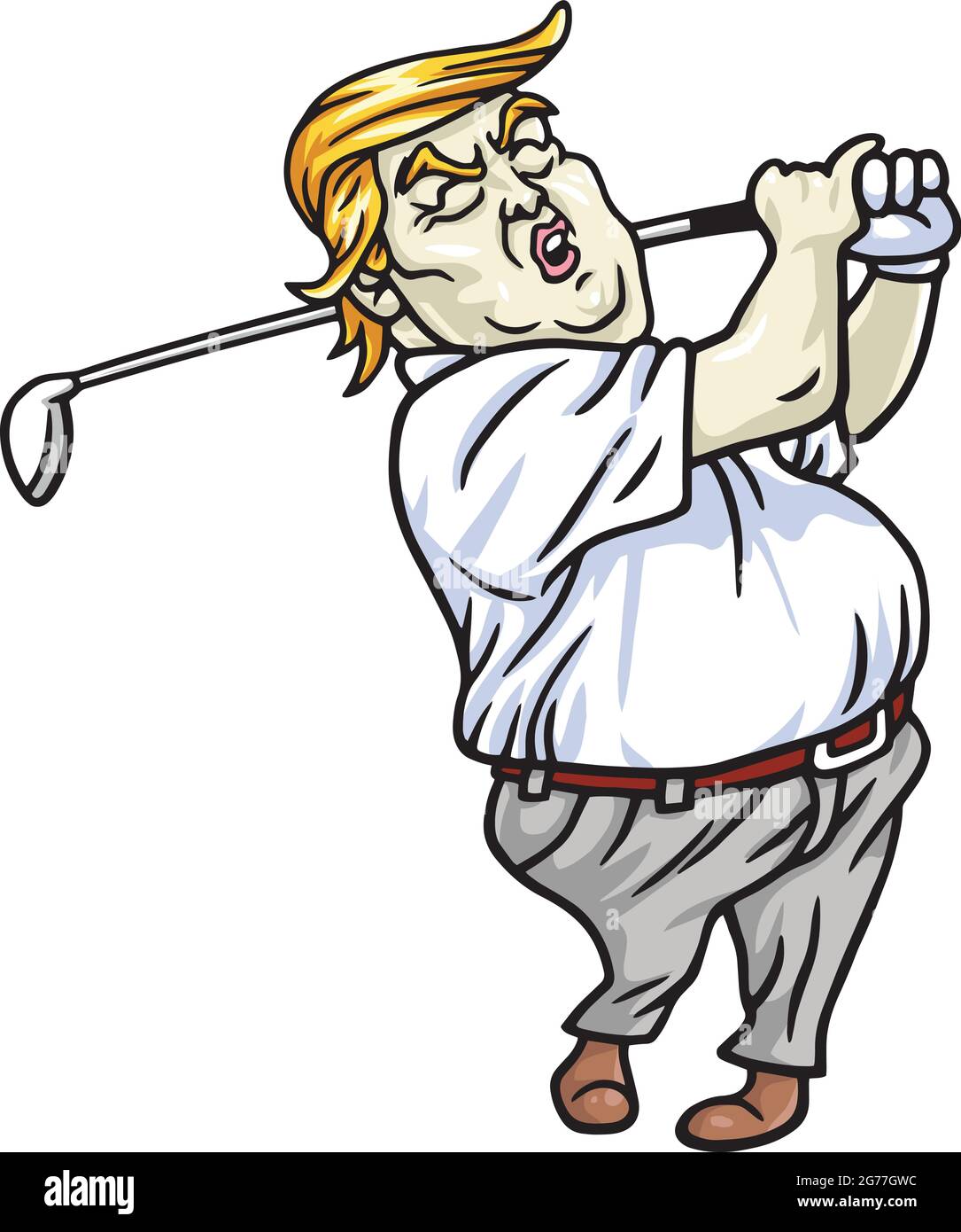 Donald Trump Playing Golf. Cartoon Vector Illustration Stock Vector