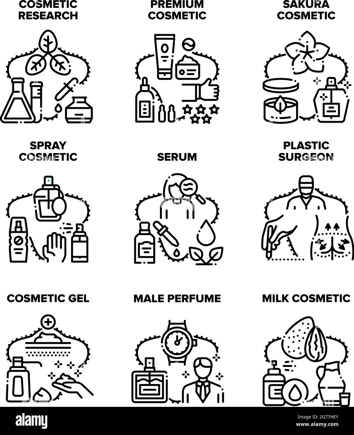 Cosmetic Research Set Icons Vector Black Illustration Stock Vector ...