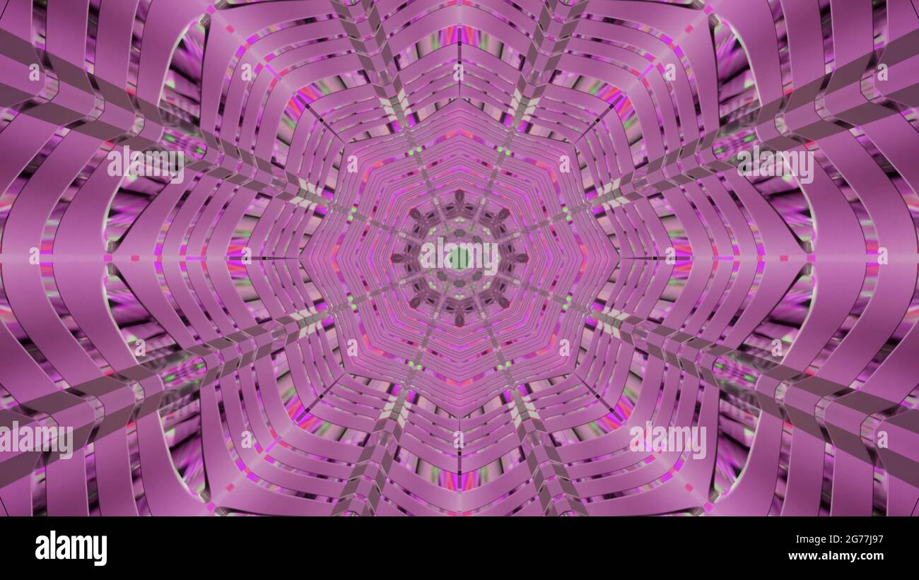 3D rendering of an abstract neon pink tunnel with sharp reflective ...