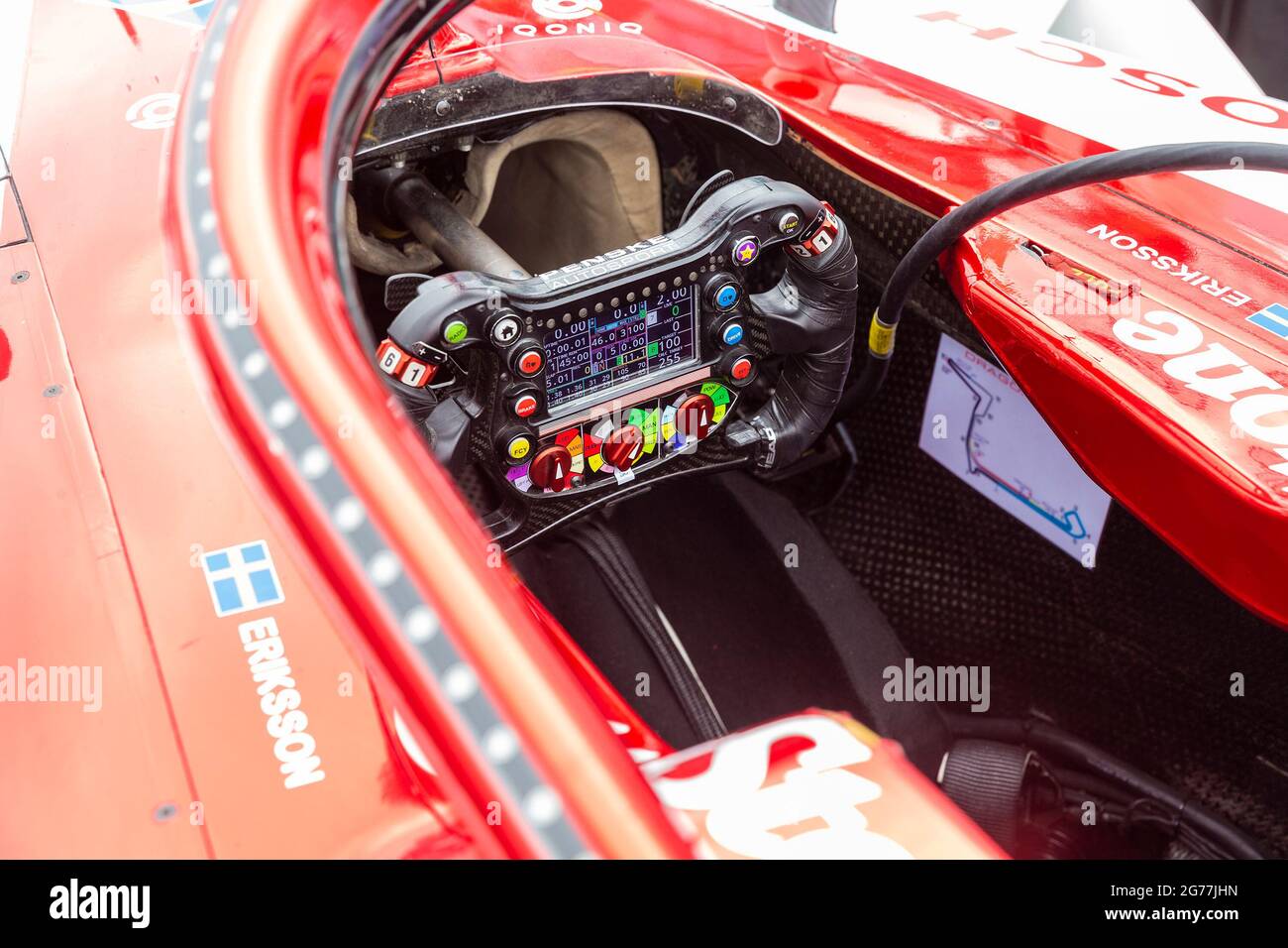 United States. 11th July, 2021. Control dashboard of racing car by DRAGON/PENSKE AUTOSPORT seen during press access on 2nd day of ABB Formula E World Championship New York City E-Prix at Red Hook, Brooklyn street circuit (Photo by Lev Radin/Pacific Press) Credit: Pacific Press Media Production Corp./Alamy Live News Stock Photo