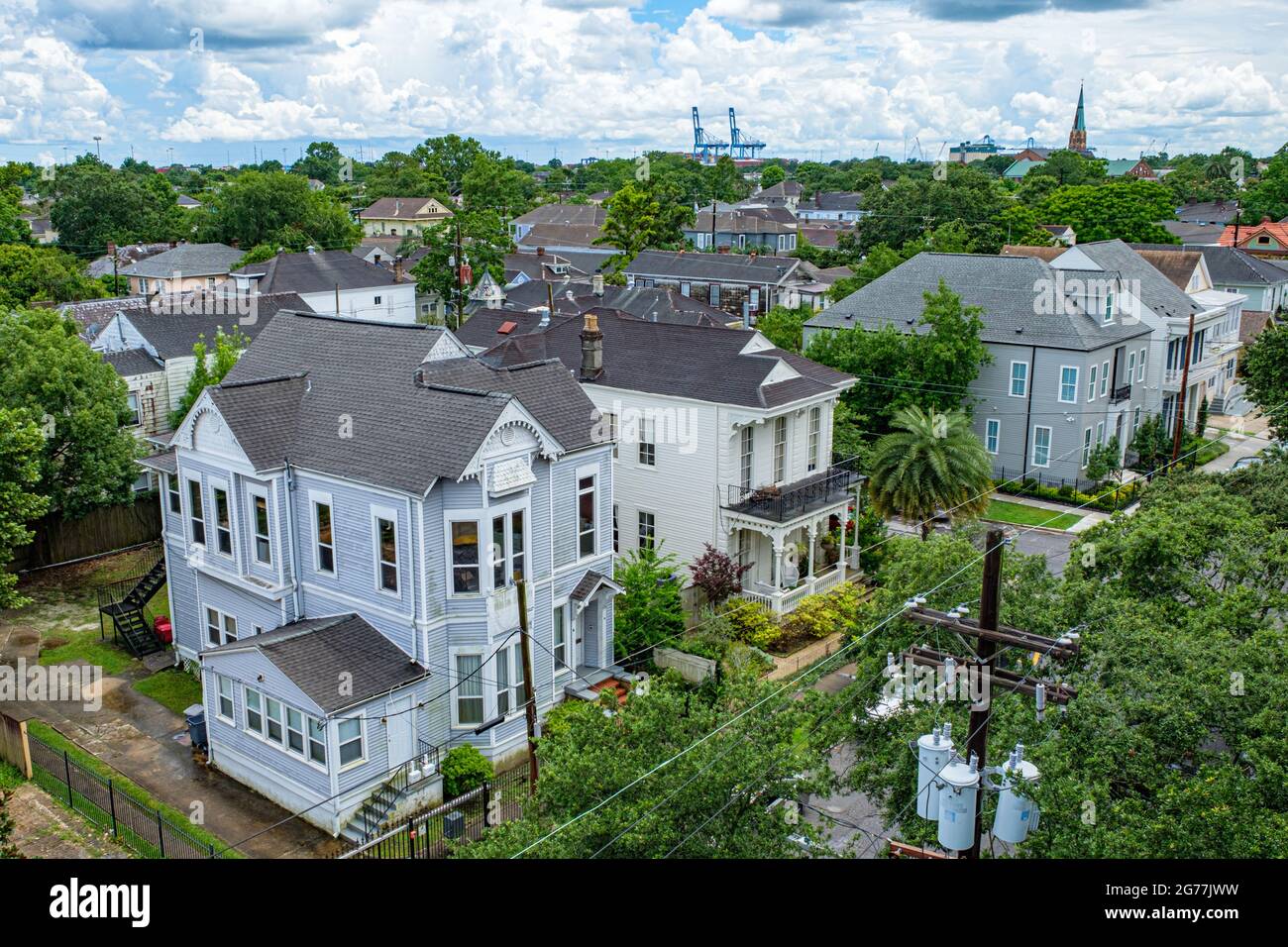 NEW ORLEANS, LA, USA JUNE 30, 2021 Rooftop view of historic Uptown houses on Prytania Street