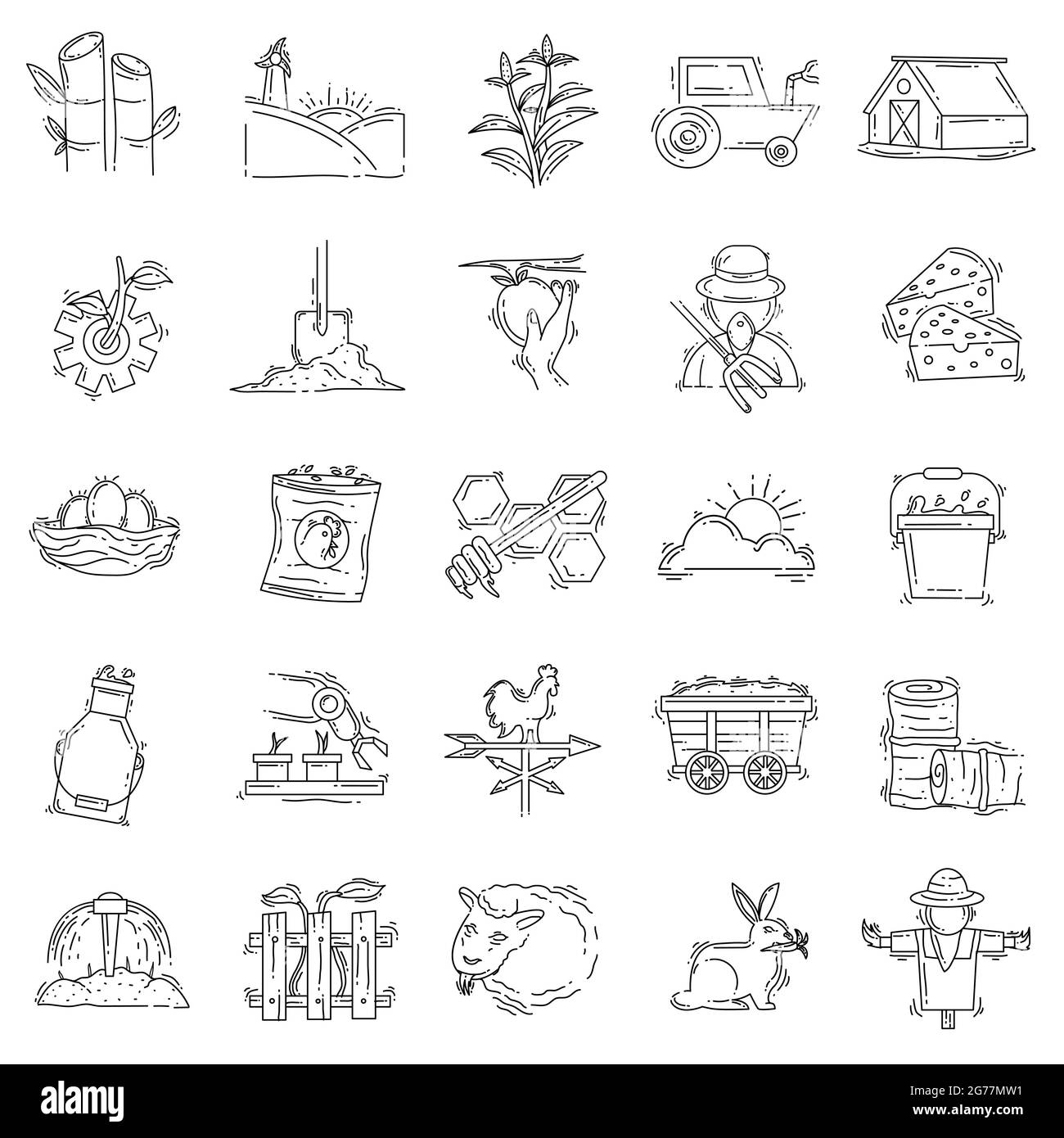 Farming icon set. hand drawn icon, outline black, doodle icon, vector ...