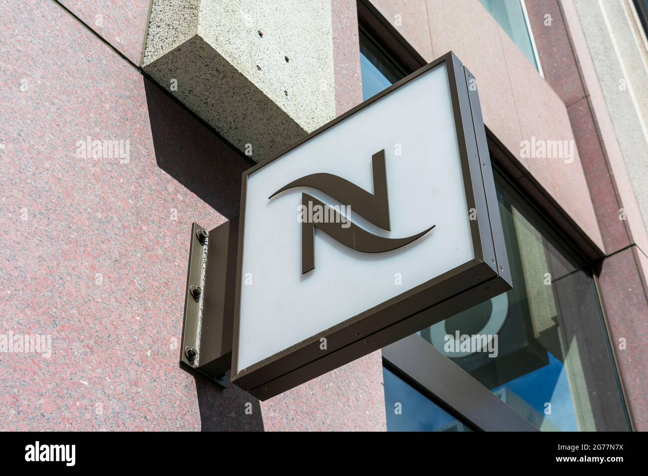 Nespresso logo on retail store facade - San Francisco, California, USA - July, 2021 Stock Photo