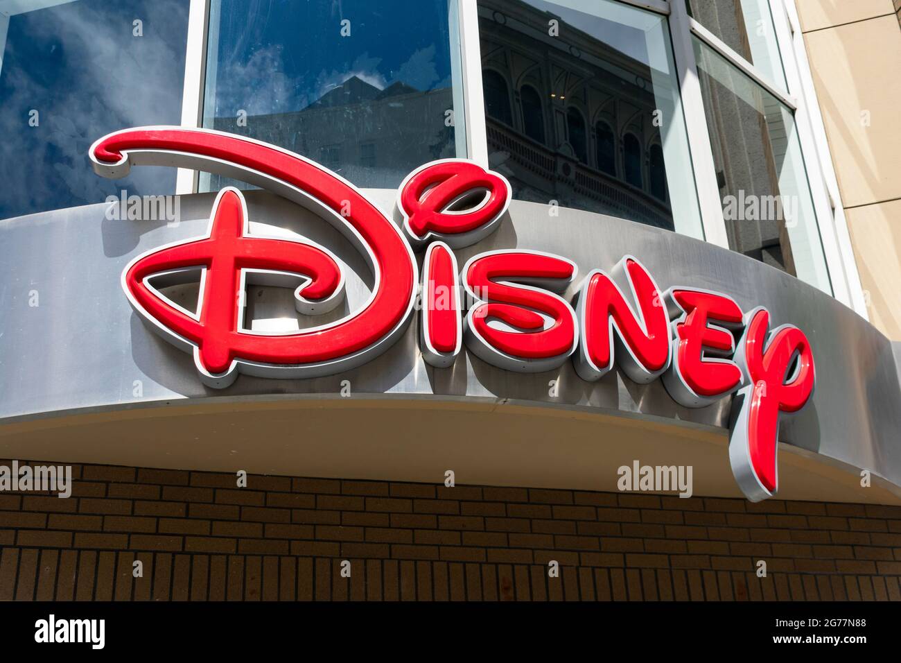 Disney logo, sign on the store facade. - San Francisco, California, USA - July, 2021 Stock Photo