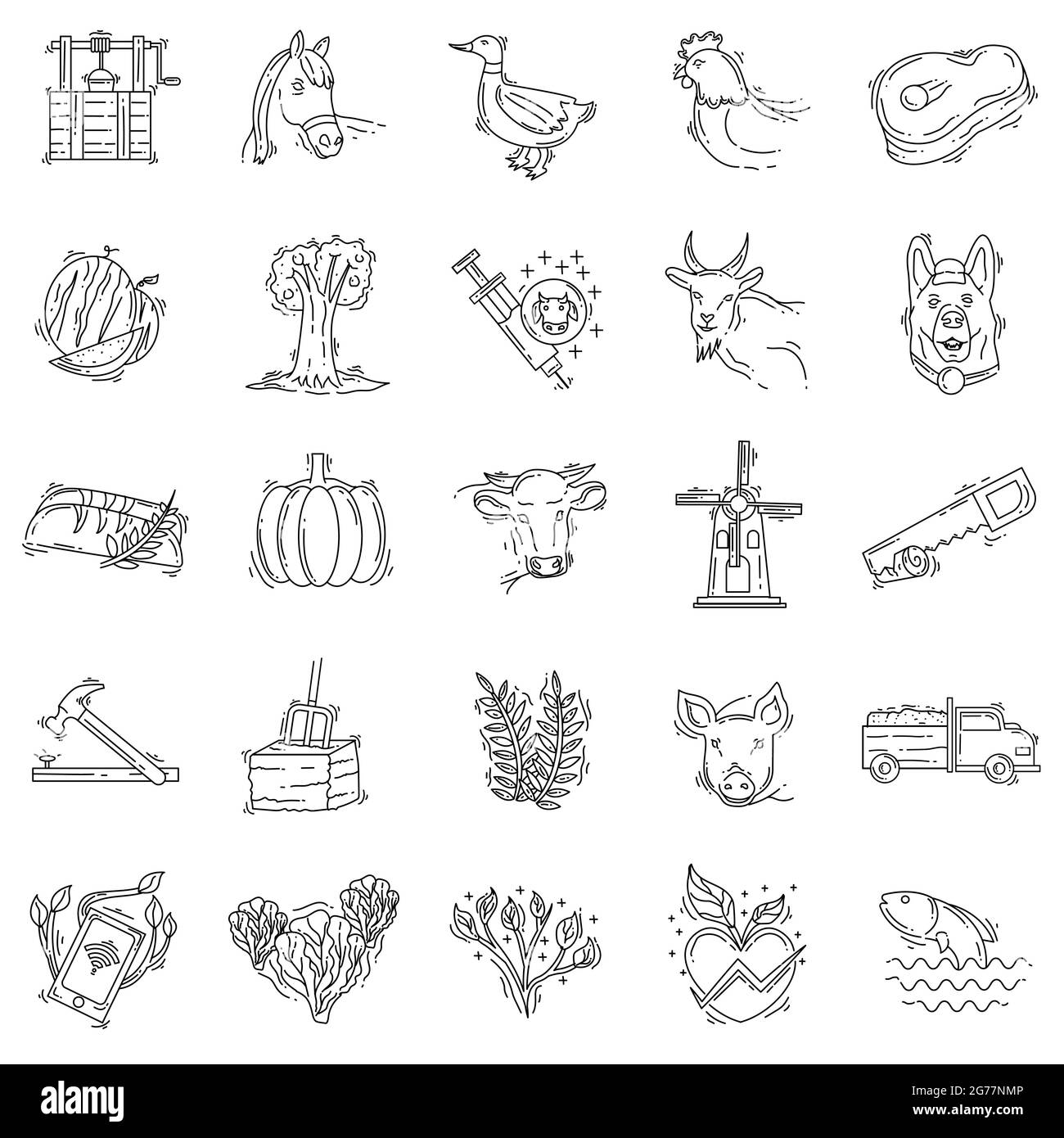 Farming hand drawn icon set, outline black, doodle icon, vector icon ...