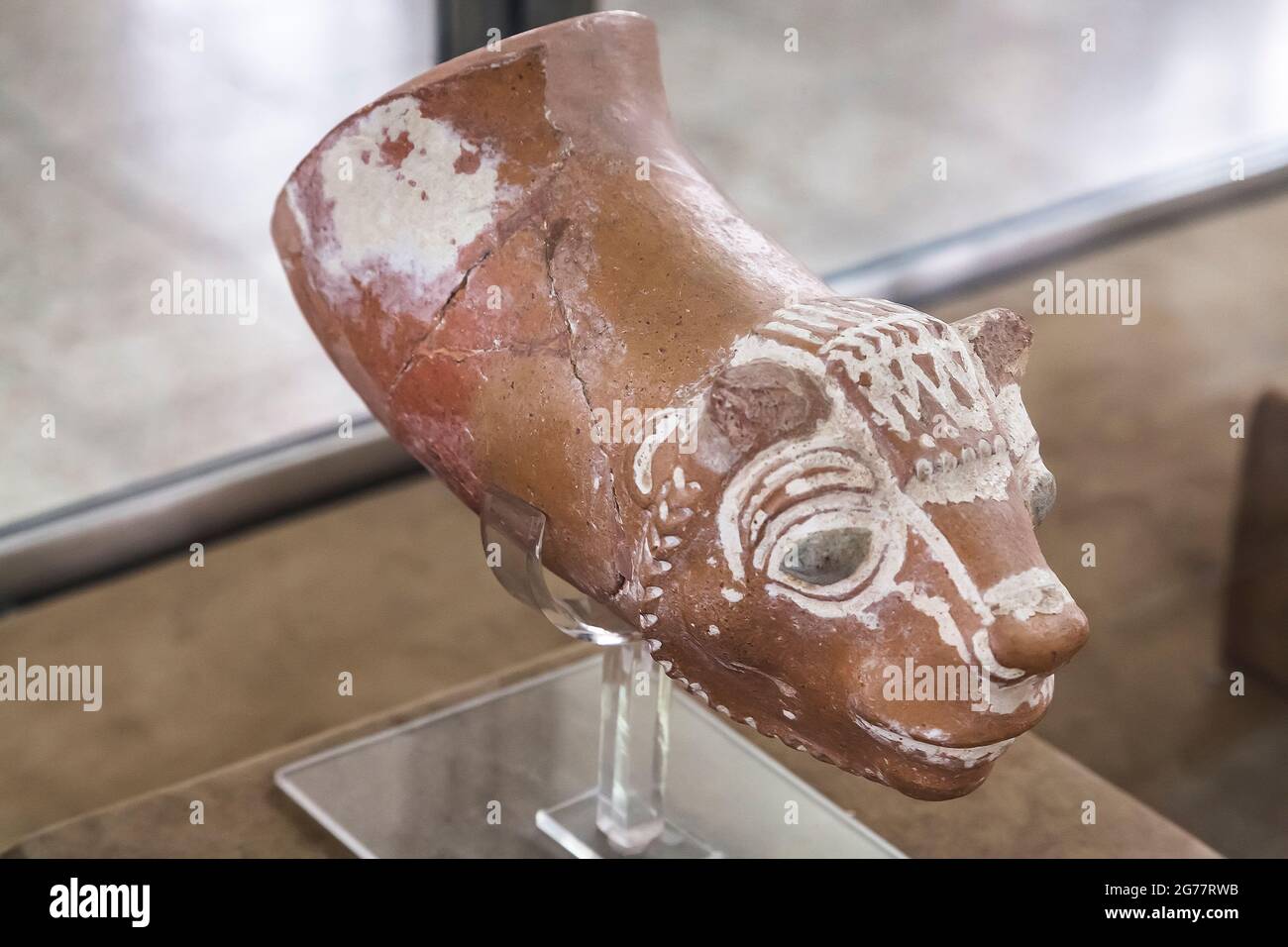 Pottery drinking vessel, animal headed design, National Museum of Iran, Tehran, Iran, Persia, Western Asia, Asia Stock Photo