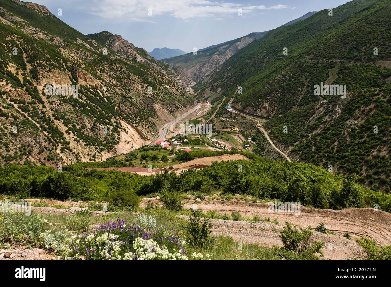 Alborz(Elburz) moutains and valley, National road 79, to Sari from Tehran, Dowgal Train Station, Mazandaran Province, Iran, Persia, Western Asia, Asia Stock Photo
