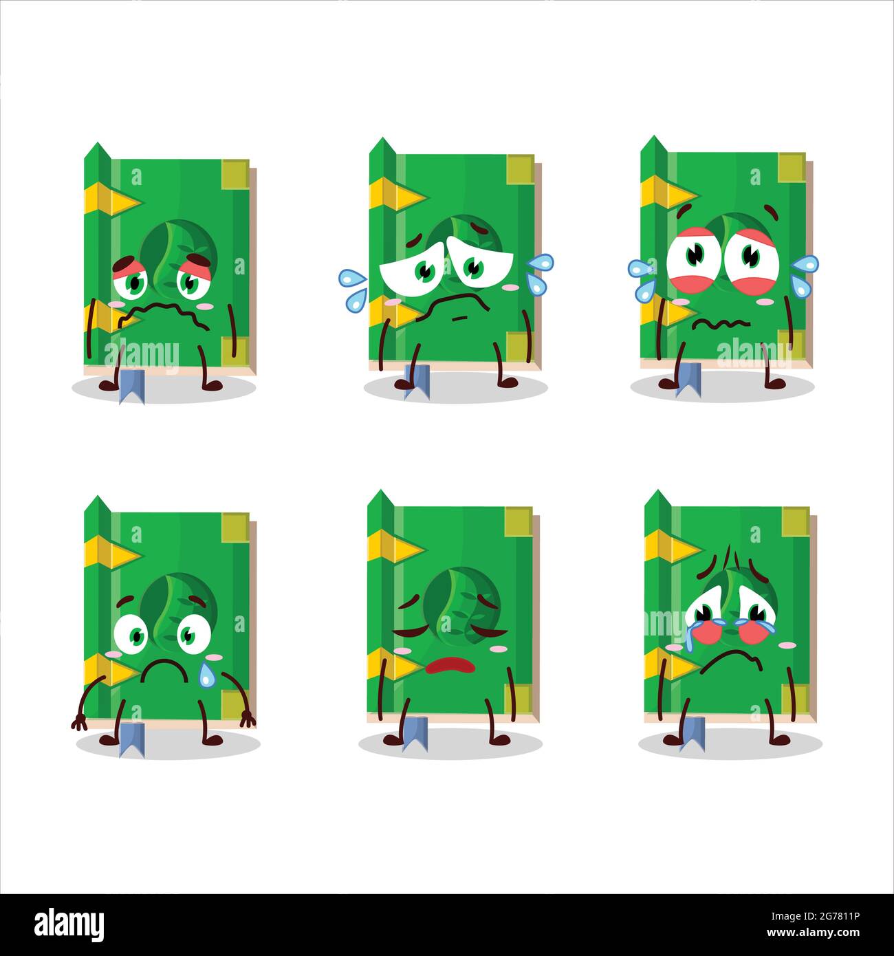 Earth book of magic cartoon character with sad expression. Vector illustration Stock Vector