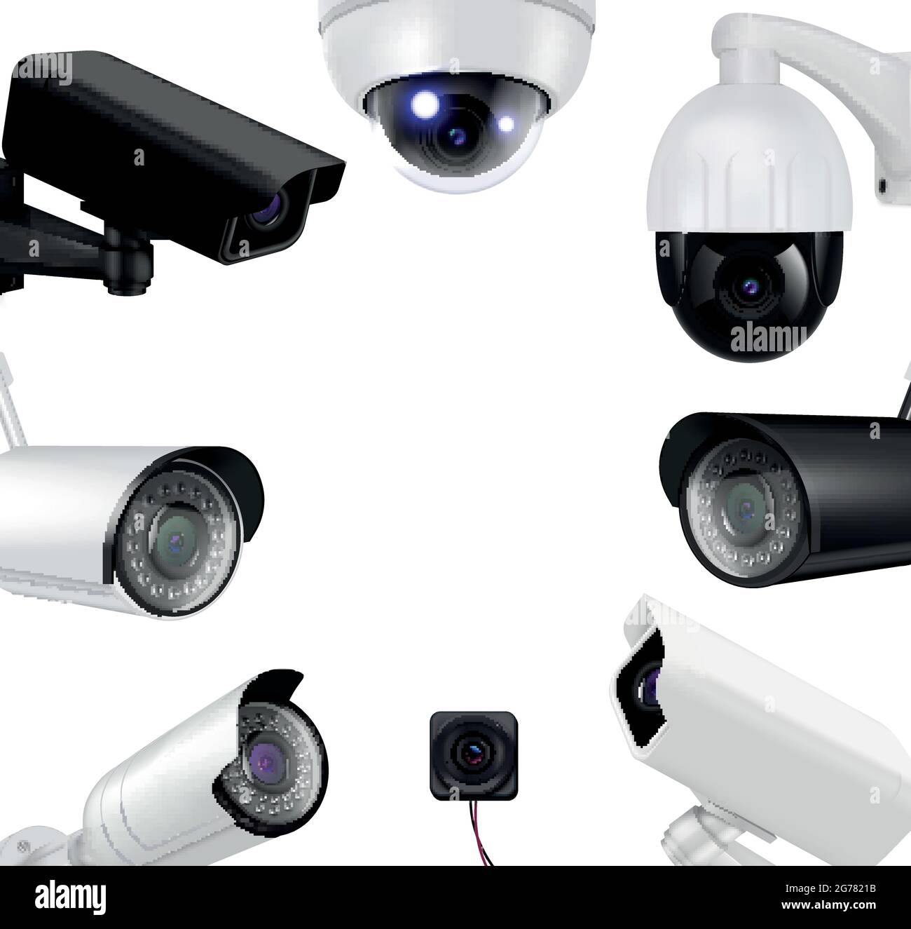 Video surveillance security cameras realistic composition black and
