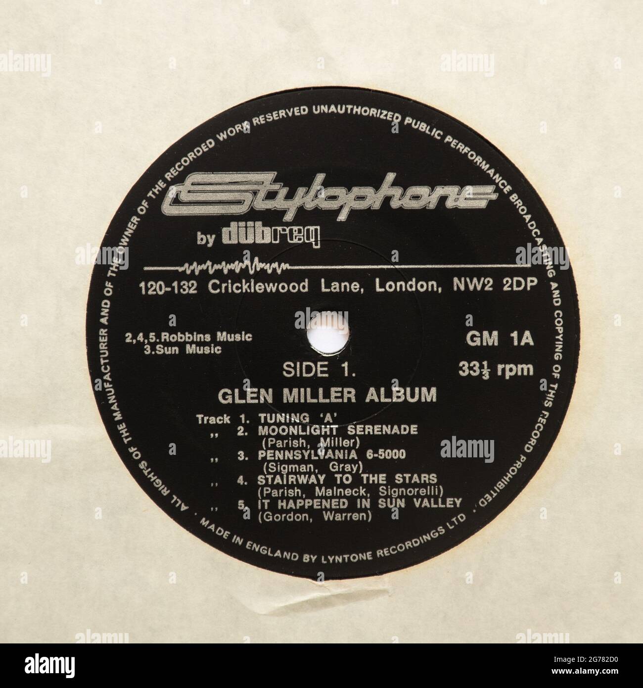 Glen Miller Album, a stock photo of the 7' single vinyl 45 rpm record in cover Stock Photo