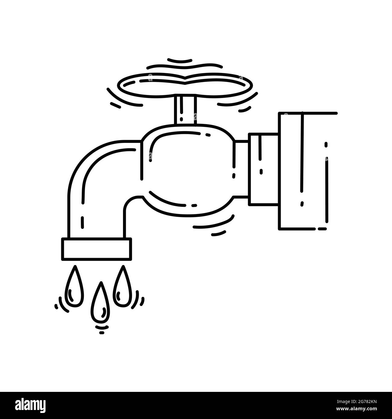 Gardening water tap hand drawn icon, outline black, doodle icon, vector icon design. Stock Vector
