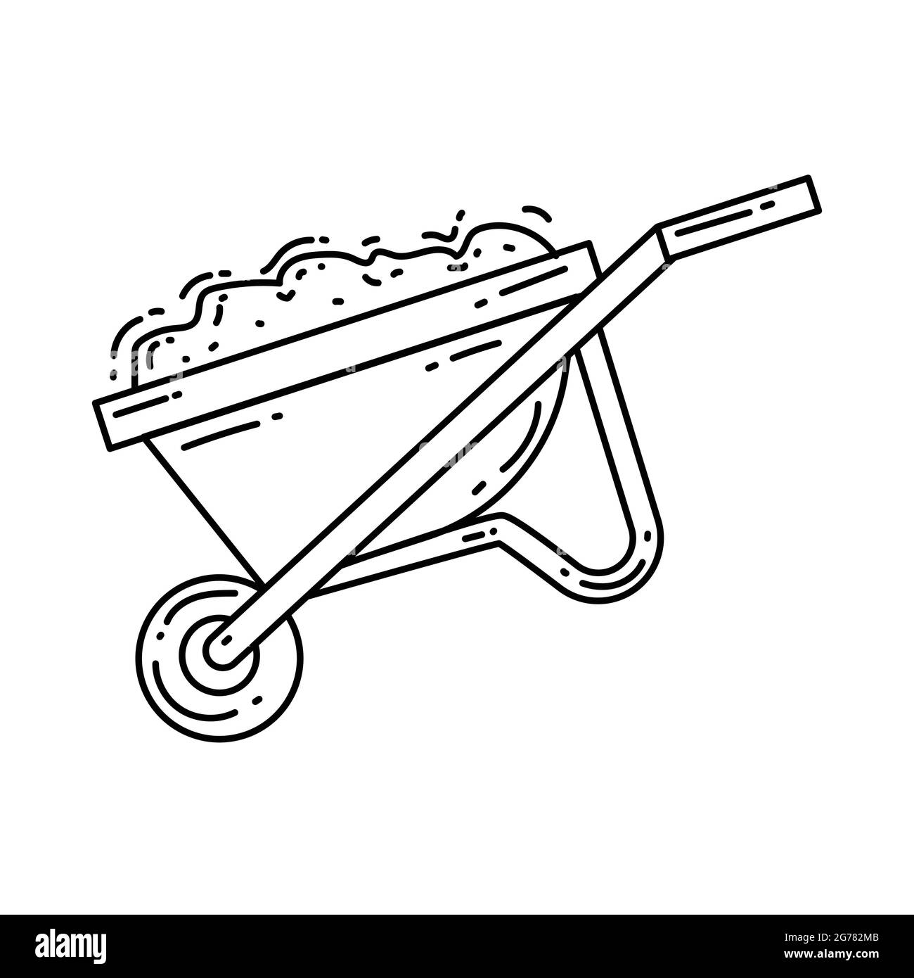 Gardening wheelbarrow hand drawn icon, outline black, doodle icon, vector icon design. Stock Vector