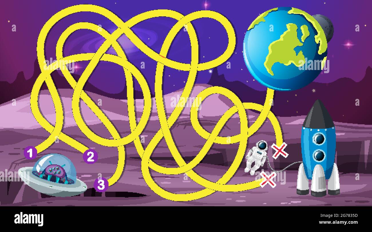 Maze game with space theme template illustration Stock Vector Image ...