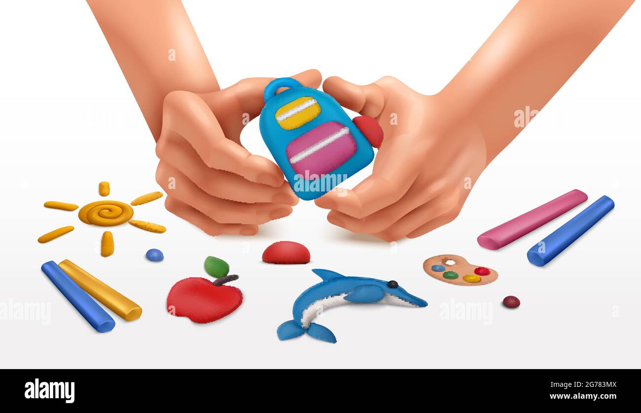 Plasticine modeling clay school composition with colourful sticks in