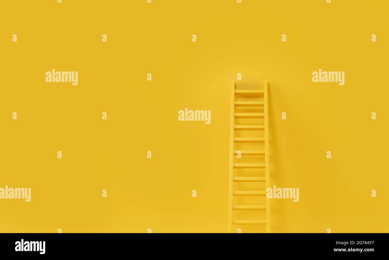 Step ladder on yellow studio background. Growth, future, development concept. 3D Rendering Stock Photo