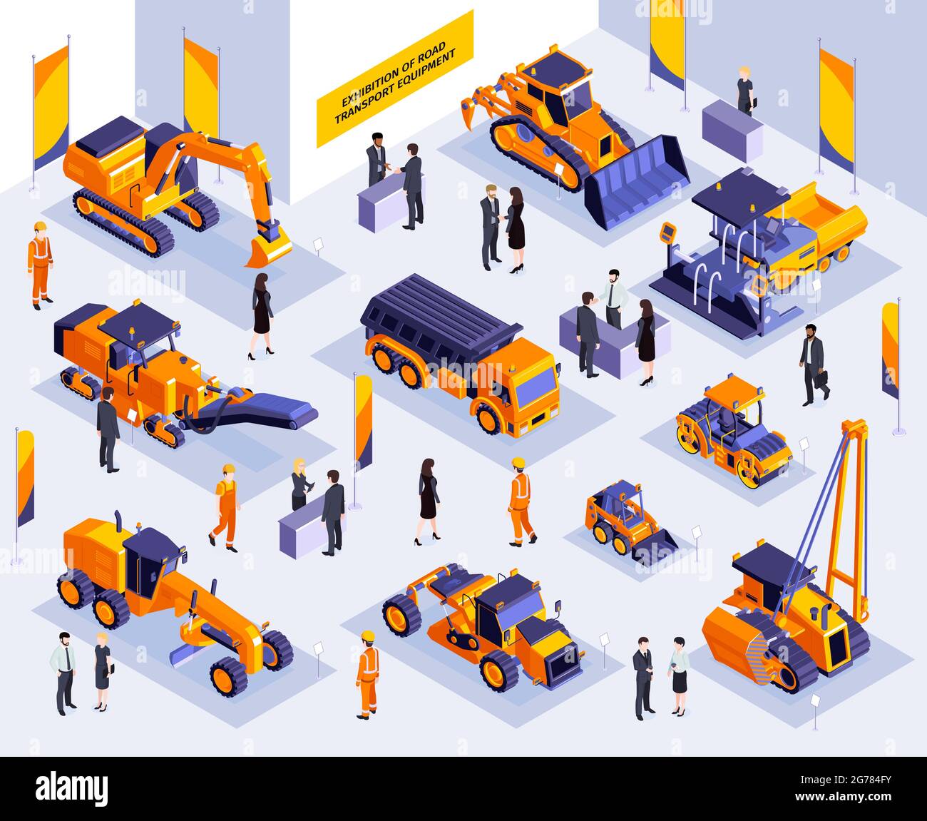 Object Show Construction Isometric construction exhibition composition with indoor scenery of ...