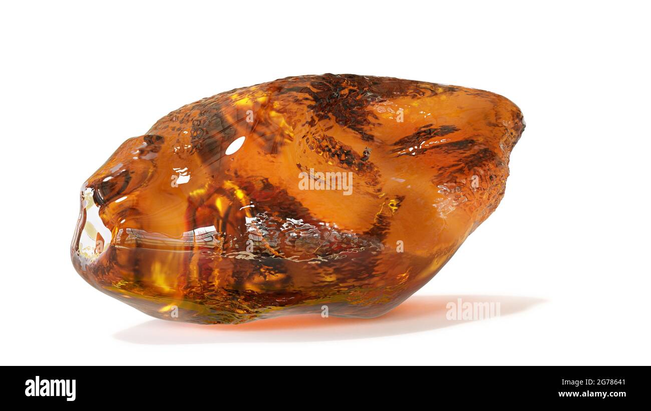 amber, natural fossilized tree resin isolated with shadow on white background Stock Photo