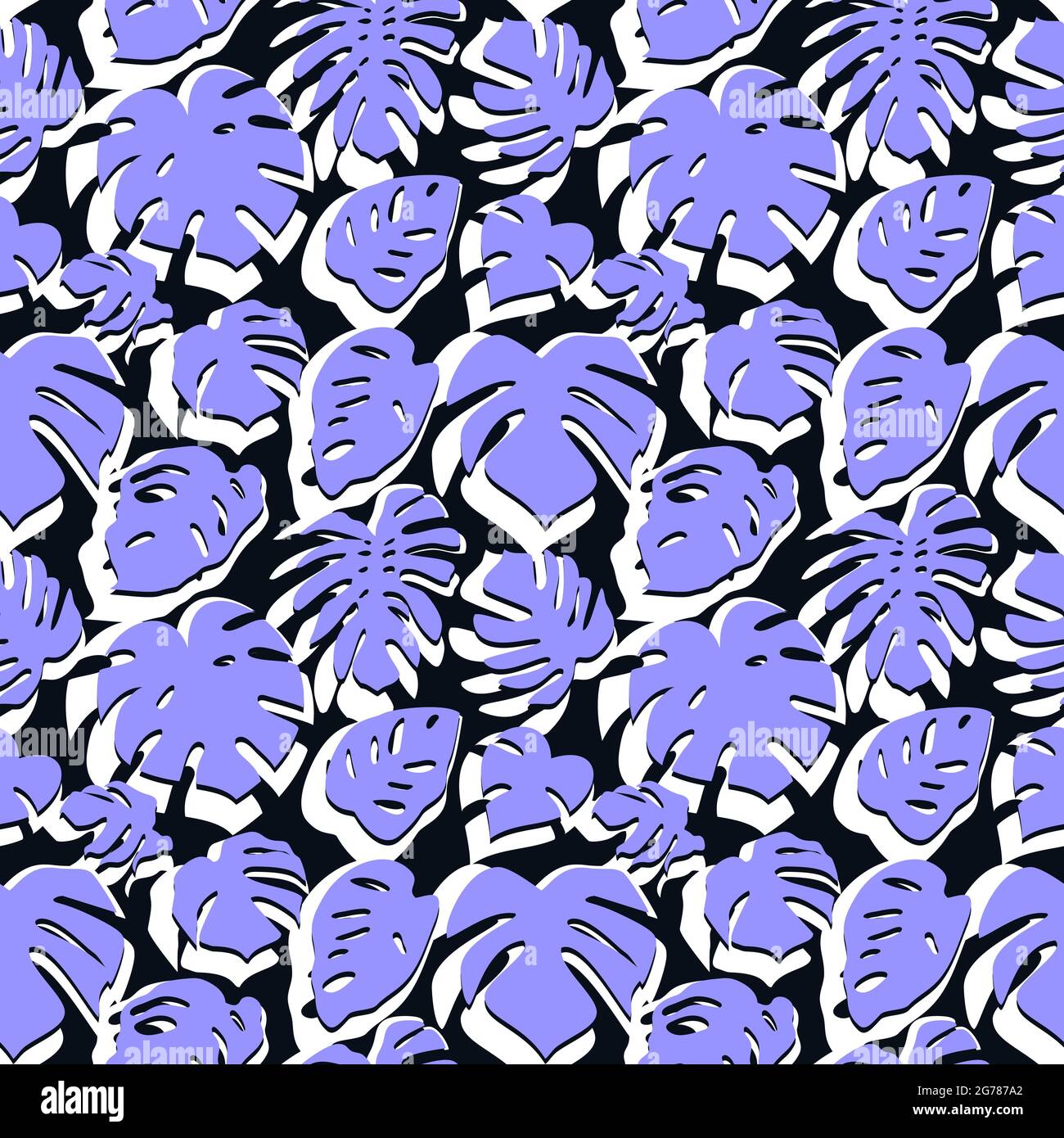 Seamless pattern with blue tropical leaves on black background Stock ...
