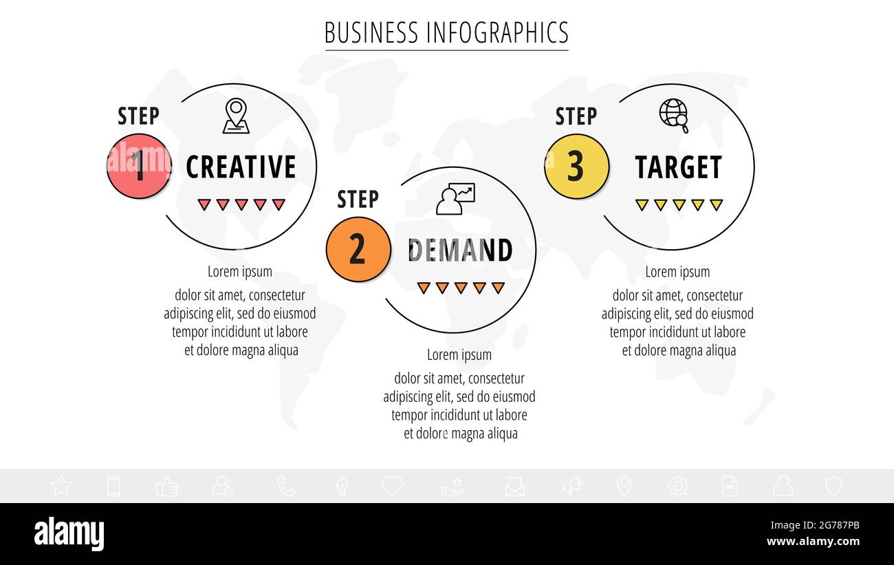 Vector minimal line infographics with circles. Business concept 3 steps ...
