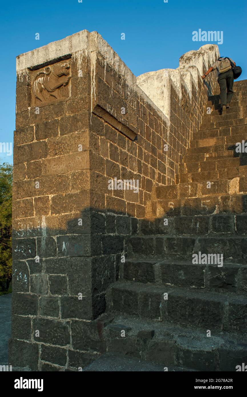 Stone Stapes on Solapur Forts Wall and Staircase Maharashtra India Stock Photo