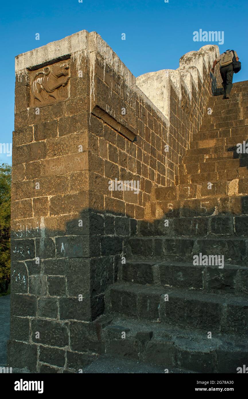 Stone Stapes on Solapur Forts Wall and Staircase Solapur Maharashtra India Stock Photo