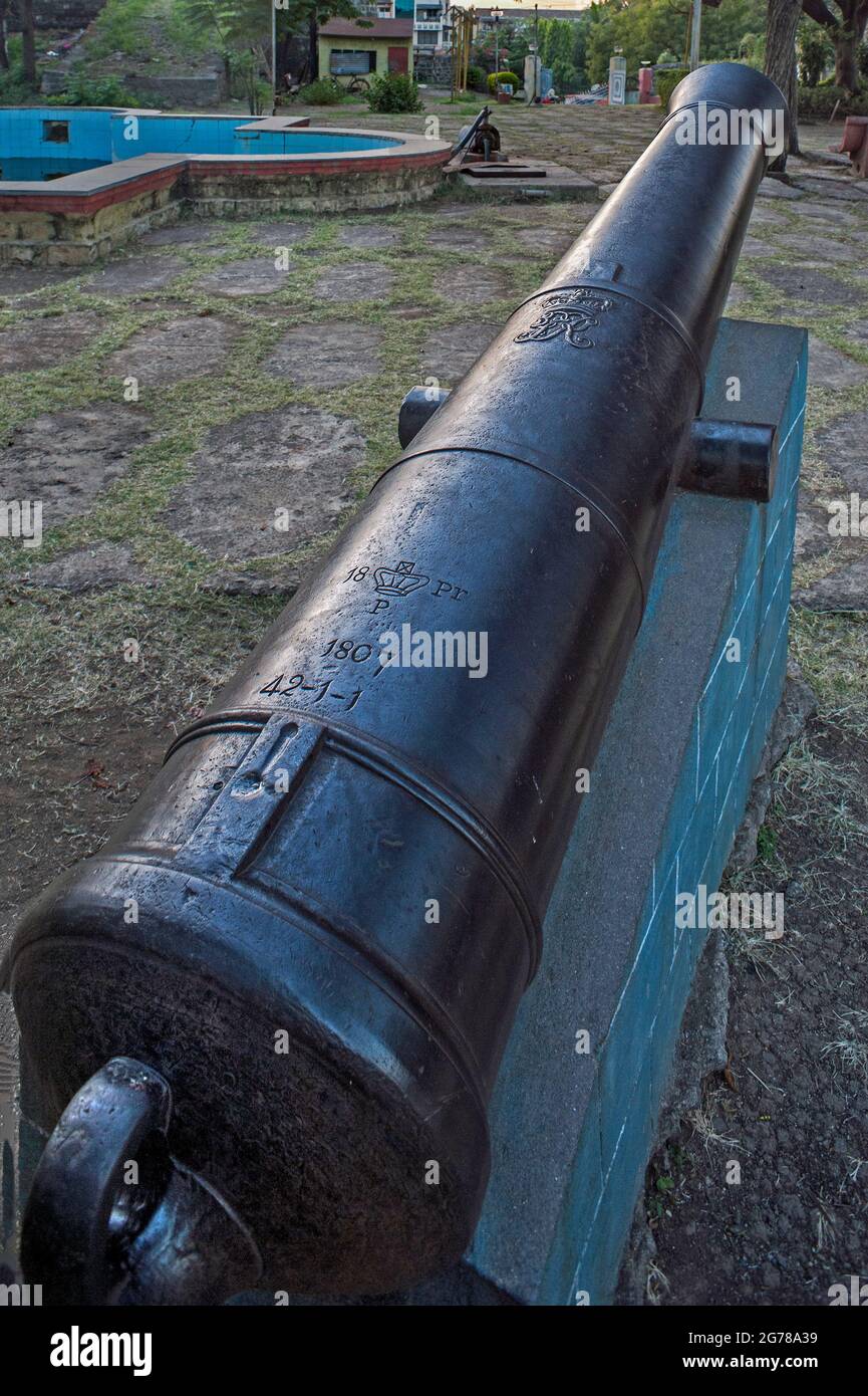 The cypher of King George II of Great Britain and Ireland,on Cannon in Solapur Fort Maharashtra India Stock Photo