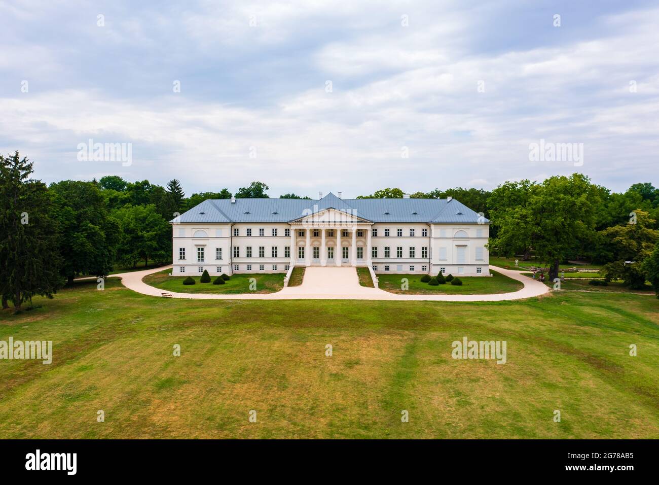 Aerial view about Festetics Castle in Dég which is the only classicist  castle in Fejér County. The castle is surrounded by the largest English  park in Stock Photo - Alamy
