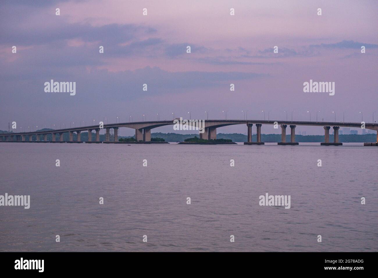 The bridge that links Singapore and Malaysia in the west side of Singapore. Stock Photo