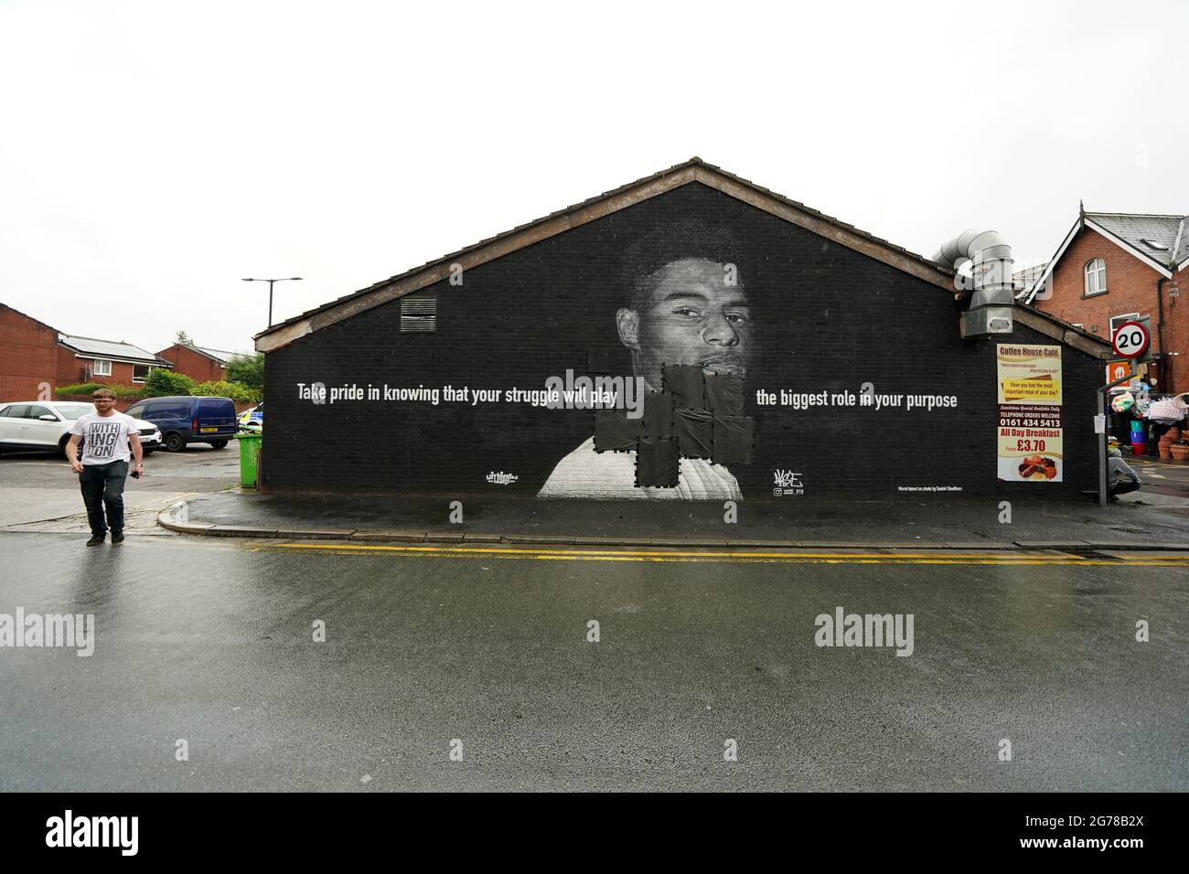 Wording on the vandalised mural of Manchester United striker and
