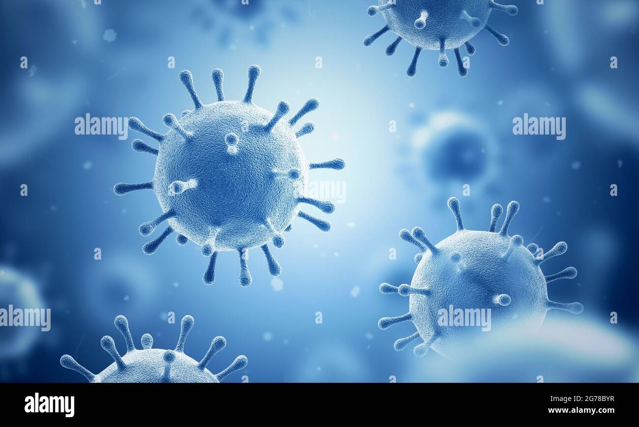Virus. Blue color. Microorganisms. Coronavirus. 3d illustration. Stock Photo