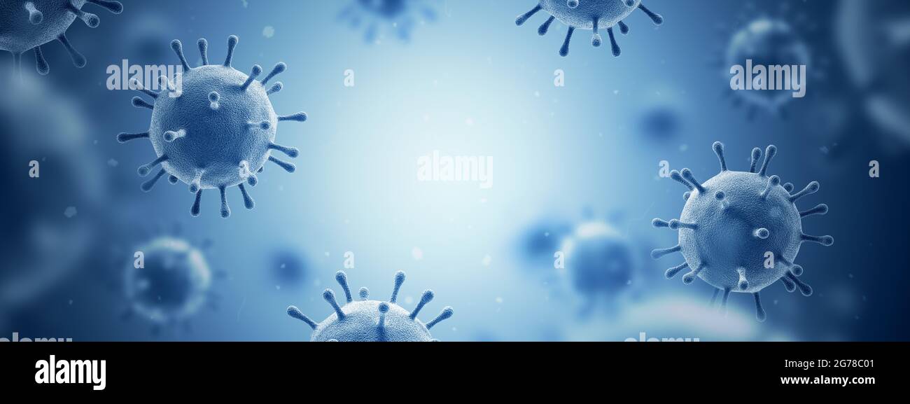 Virus. Blue color. Microorganisms. Coronavirus. 3d illustration. Stock Photo