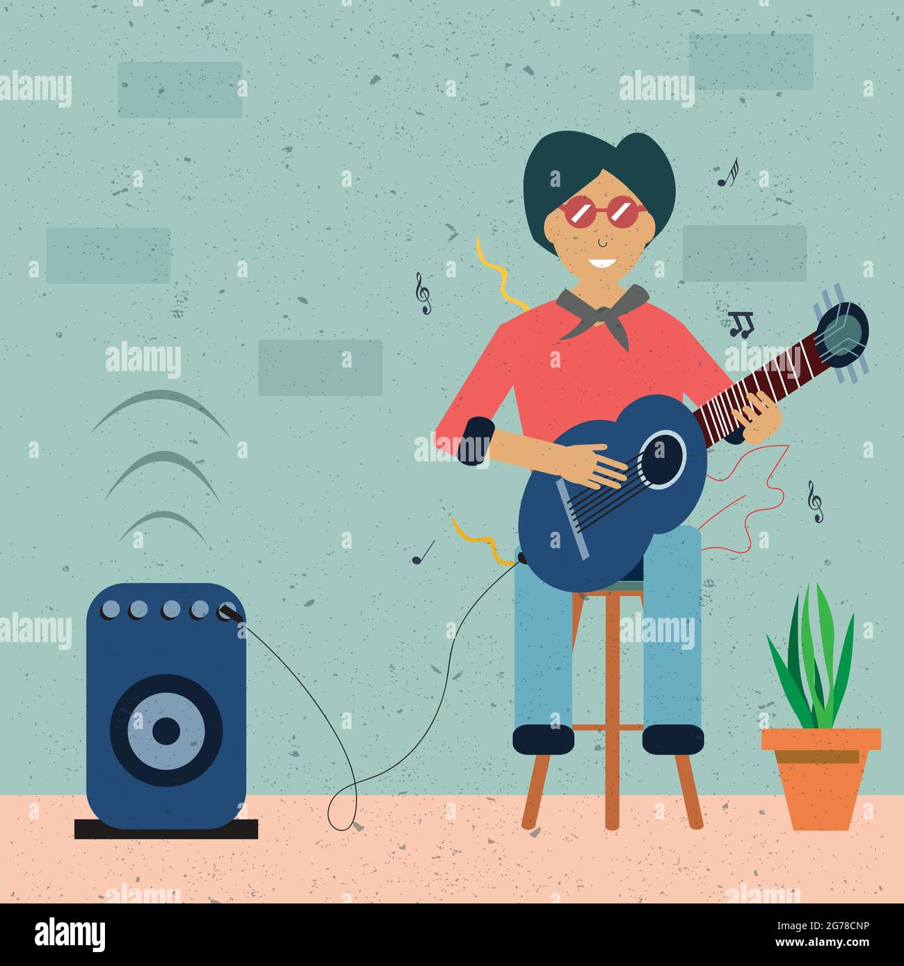 man playing guitar colorful vector illustration. Stock Vector