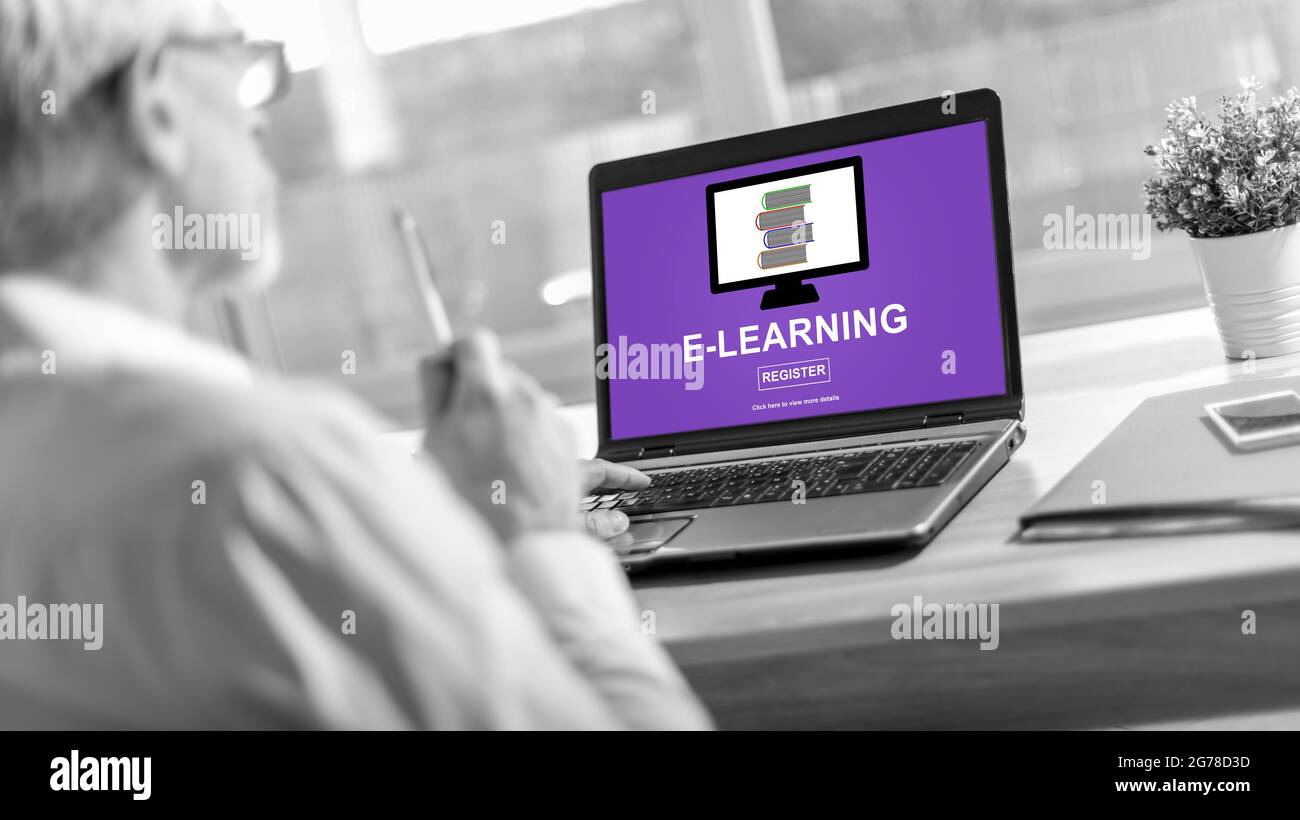 Laptop screen displaying an e-learning concept Stock Photo - Alamy