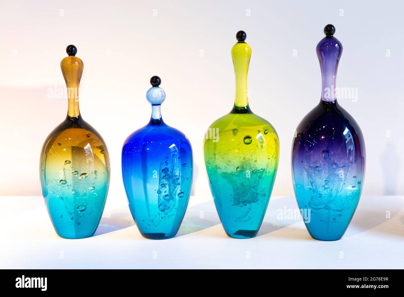 Louis Thompson ' Soneva Star Collection' glass sculptures at the Summer Show 2021, London Glassblowing, London, UK Stock Photo