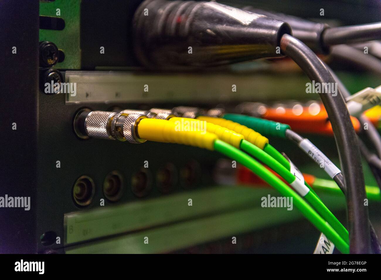 Wired, cable, video, plug, technology, television technology Stock