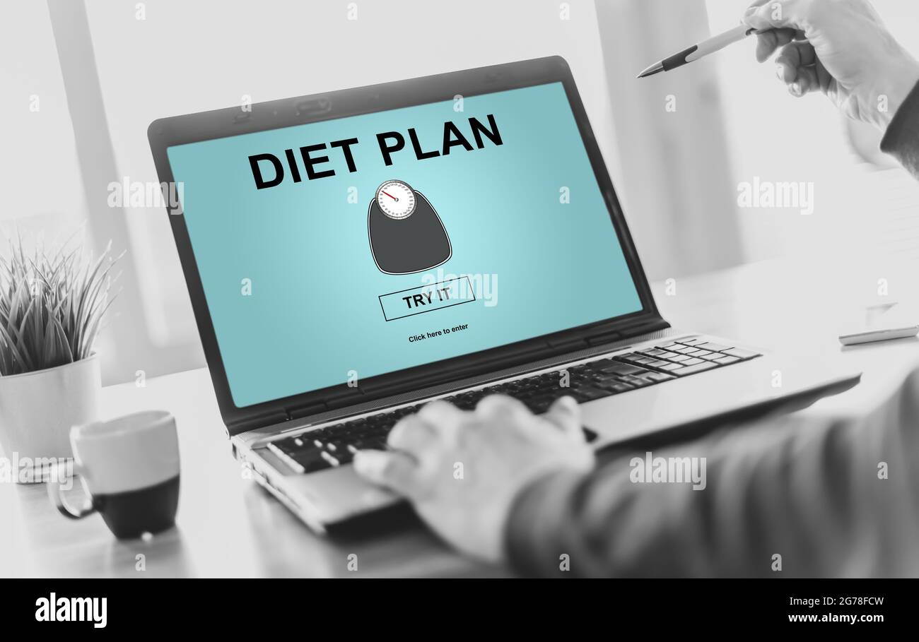 View of Laptop screen displaying a diet plan concept Stock Photo - Alamy