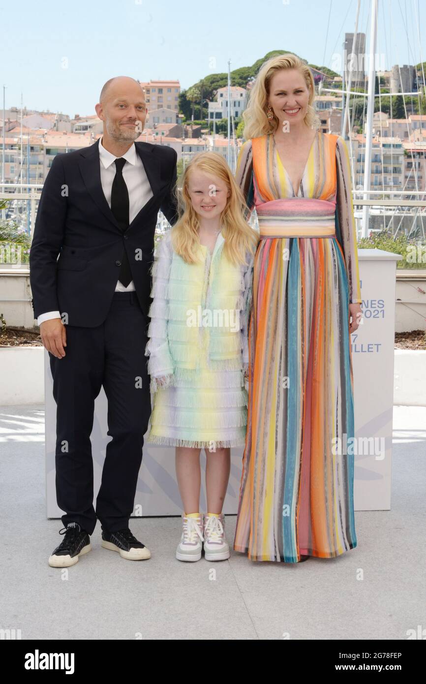 July 11, 2021, CANNES, France: CANNES, FRANCE - JULY 11: (L to R) Director  Eskil Vogt, Rakel Lenora Flottum and Ellen Dorrit Petersen attend ''The  Innocents'' photocall during the 74th annual Cannes