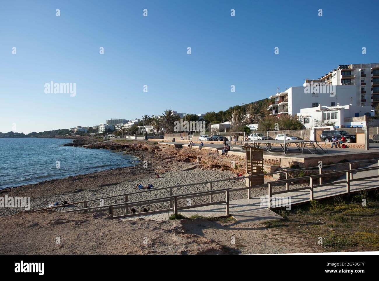 Small town beach, Sant Antoni de Portmany, Ibiza Stock Photo