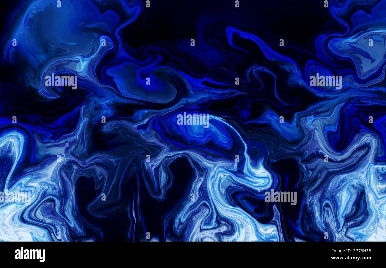 Blue scary marble trendy splash design. Dark wet alcohol ink fluid ...