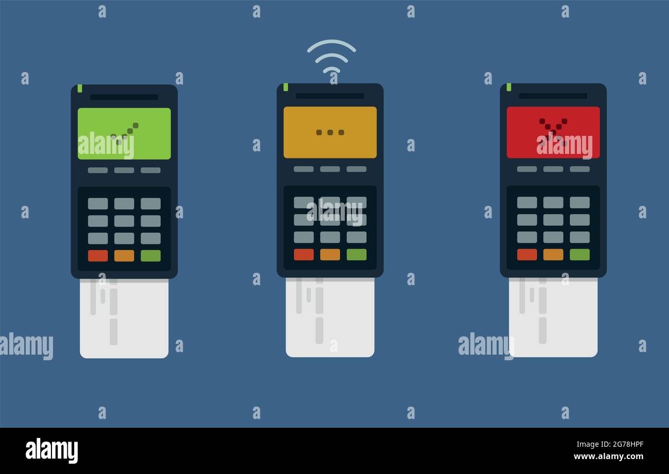 Card payment in progress, successful and unsuccessful payment Stock Vector