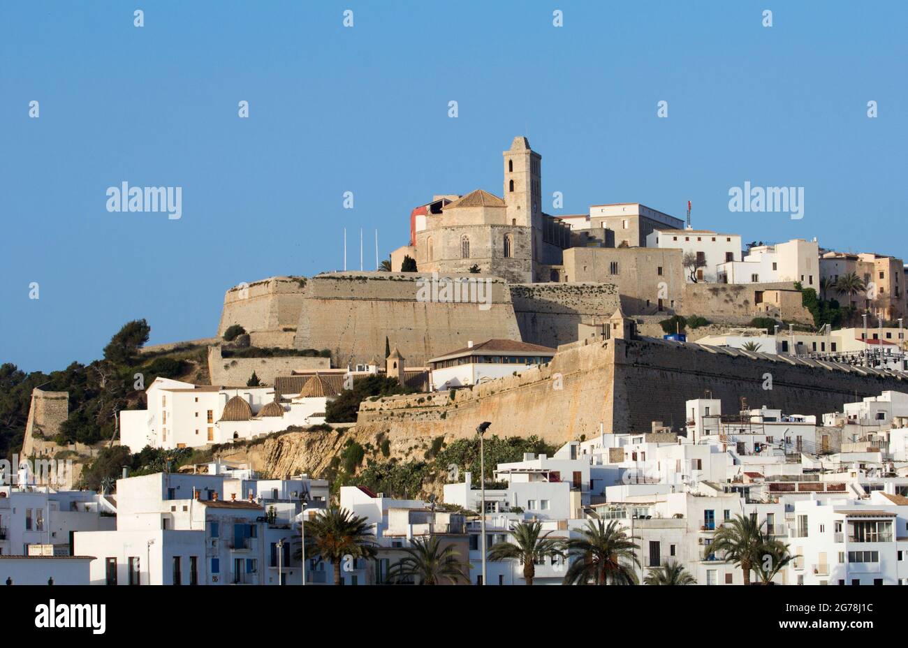 Upper town (Dalt Vila) with cathedral and lower old town, Eivissa, Ibiza Town, Ibiza Stock Photo