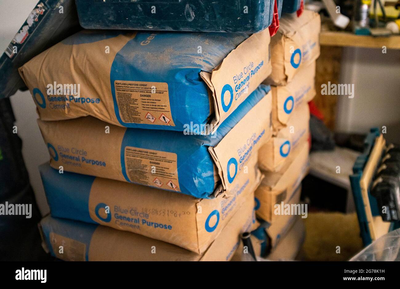 Bags of Blue Circle cement for construction building sites UK There