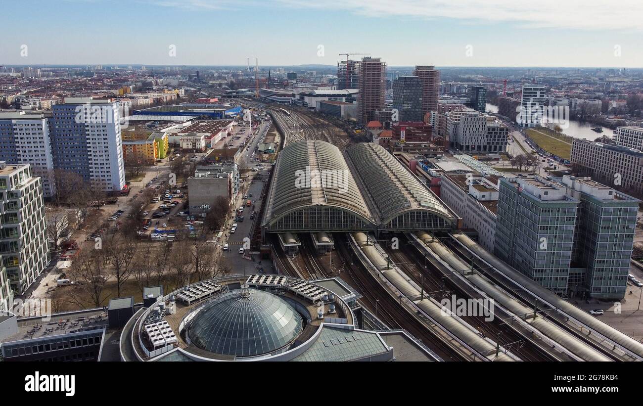 East Railway station in Berlin from above - urban photography Stock Photo