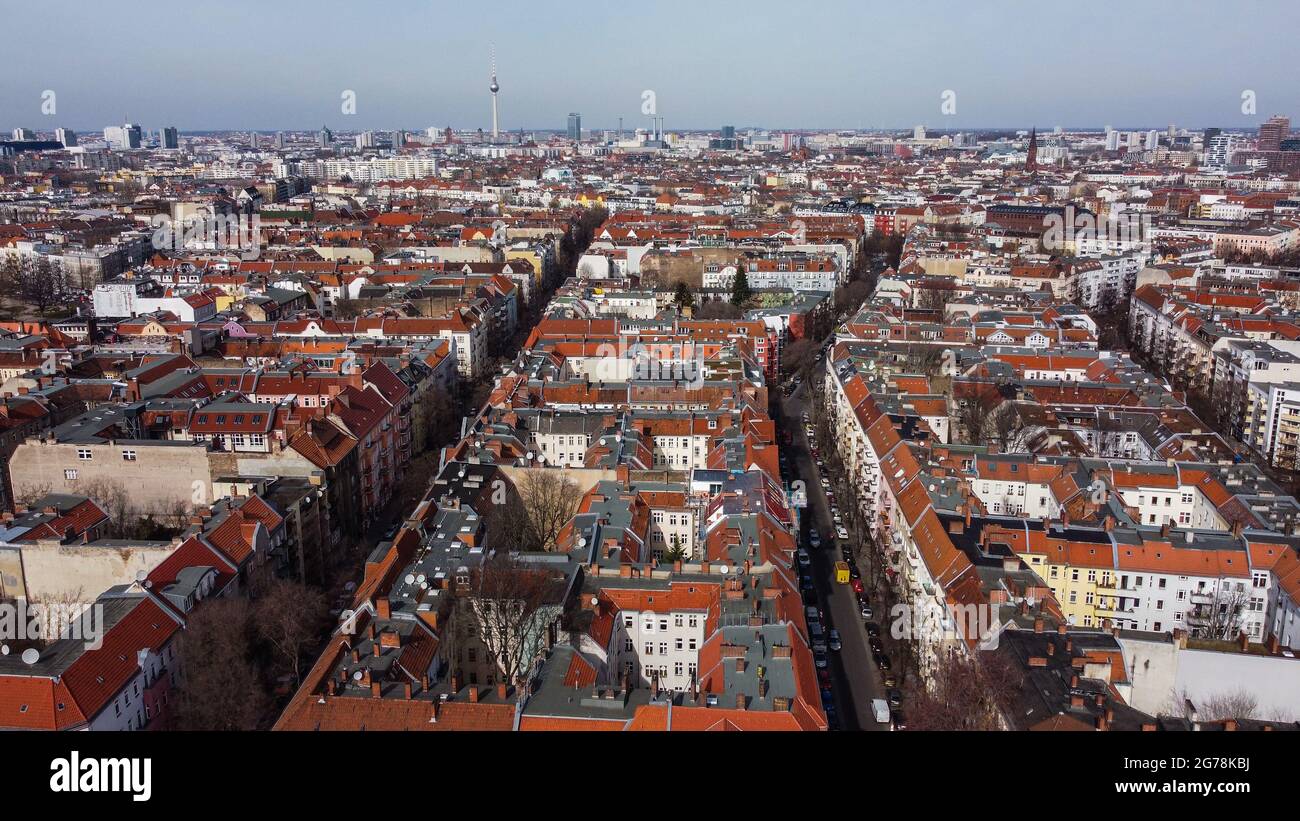 The residential areas in Berlin Neukoelln - aerial view - urban photography Stock Photo