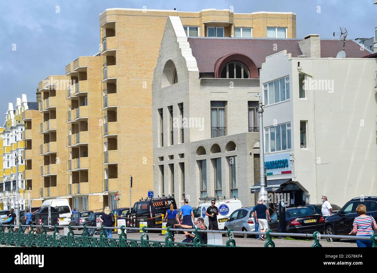 Newly refurbished Medina House on Hove seafront . A former Turkish bath the building has been rebuilt by Pink Floyd guitarist Dave Gilmour - UK Stock Photo