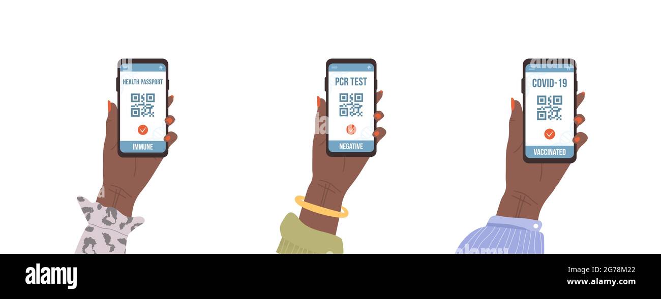 QR code with PCR test, vaccine and health passport. Check of safety