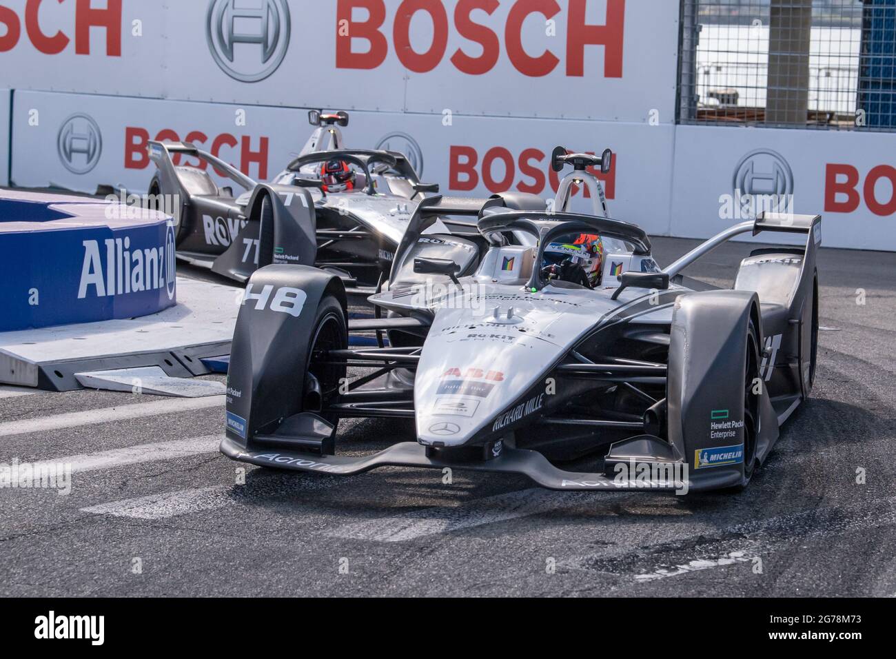 Edoardo Mortara (car no. 48) of ROKiT Venturi Racing drives during the ABB FIA Formula E Championship, New York City E-Prix Round 10 in the Brooklyn borough of New York City. (Photo by Ron Adar / SOPA Images/Sipa USA) Stock Photo