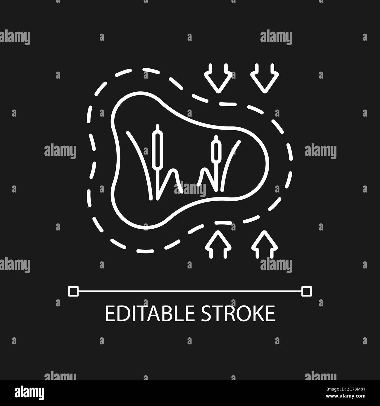 Disappearing wetlands white linear icon for dark theme Stock Vector